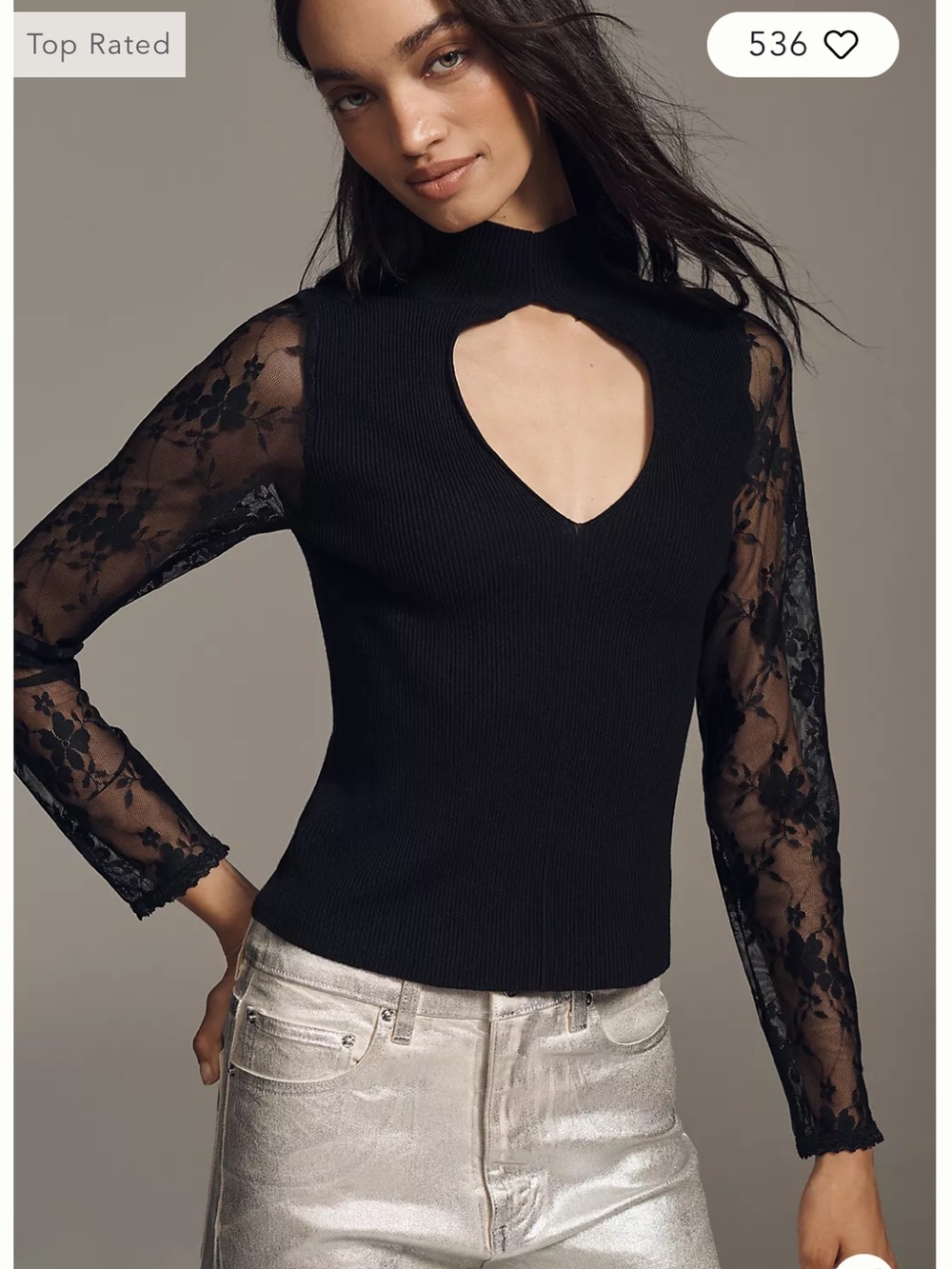 NWT Anthropologie Pilcro Long-Sleeve Keyhole Lace Top mock neck medium